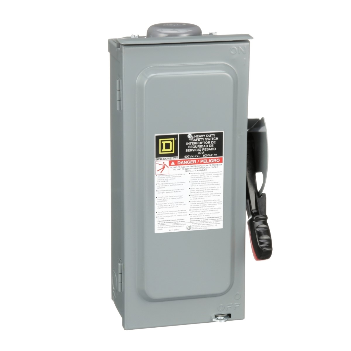 Safety switch, heavy duty, fusible, 30A, 3 wire, 3 pole, 20hp, 600VAC/DC, NEMA 3R, bolt on hub provision