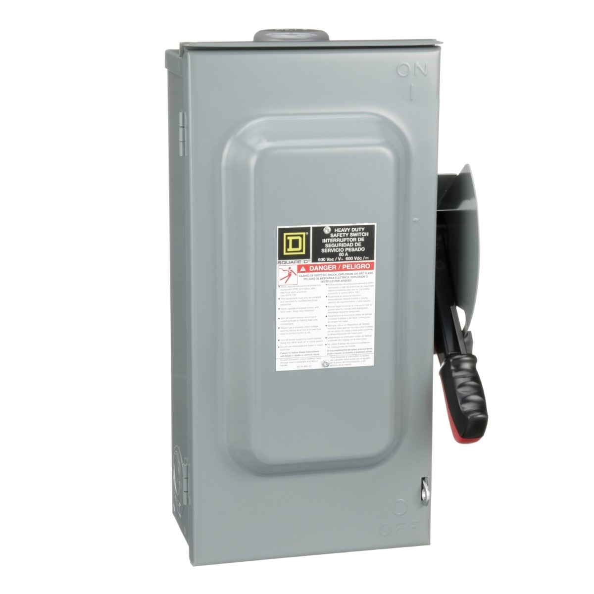 Safety switch, heavy duty, fusible, 60A, 3 wire, 3 pole, 50hp, 600VAC/DC, NEMA 3R, bolt on hub provision