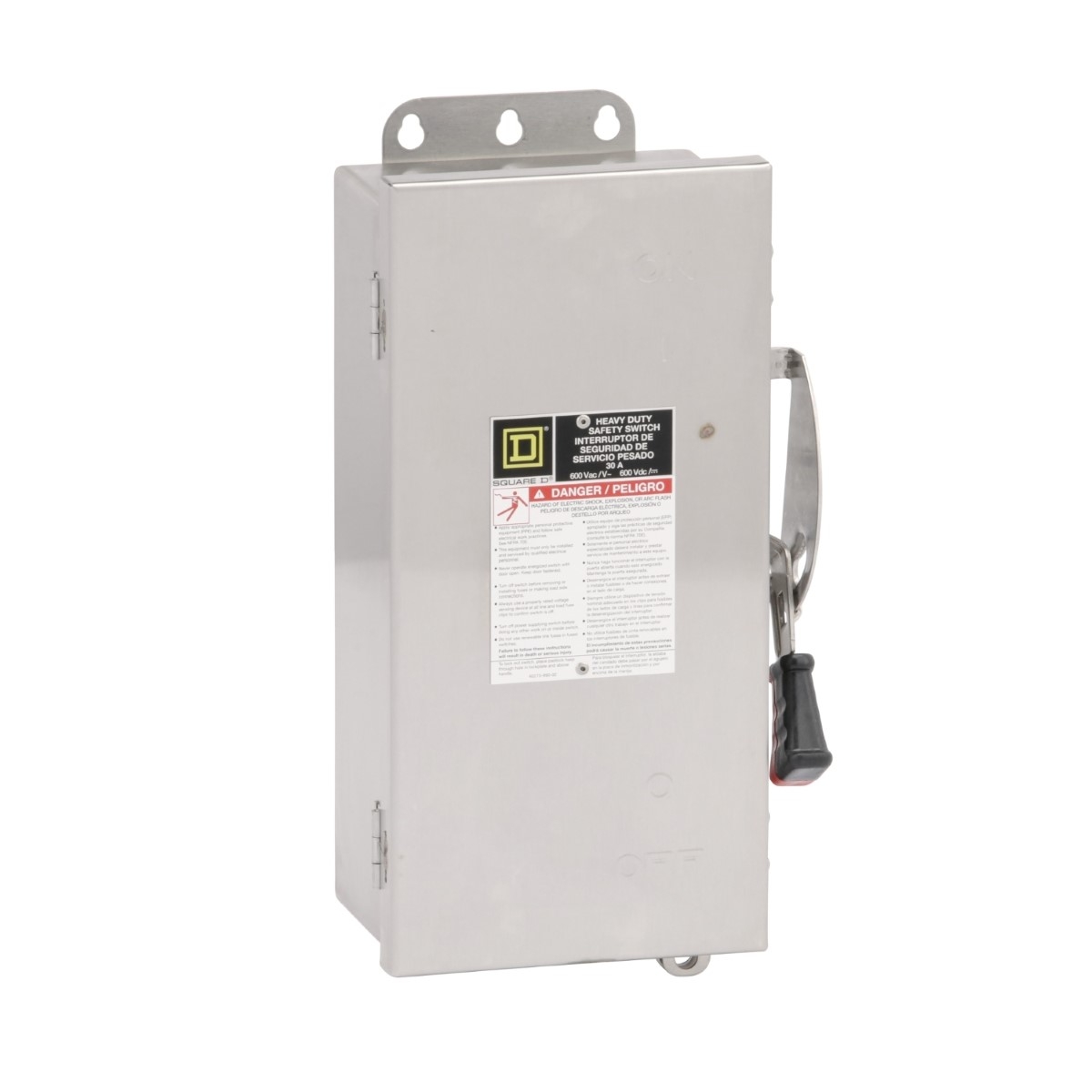 Safety switch, heavy duty, non fusible, 30A, 3 wire, 3 pole, 30hp, 600VAC/DC, NEMA 4, 4X, 5, 304 stainless steel