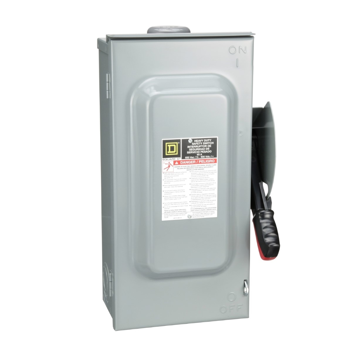 Safety switch, heavy duty, non fusible, 60A, 3 wire, 3 pole, 60hp, 600VAC/DC, NEMA 3R, bolt on hub provision