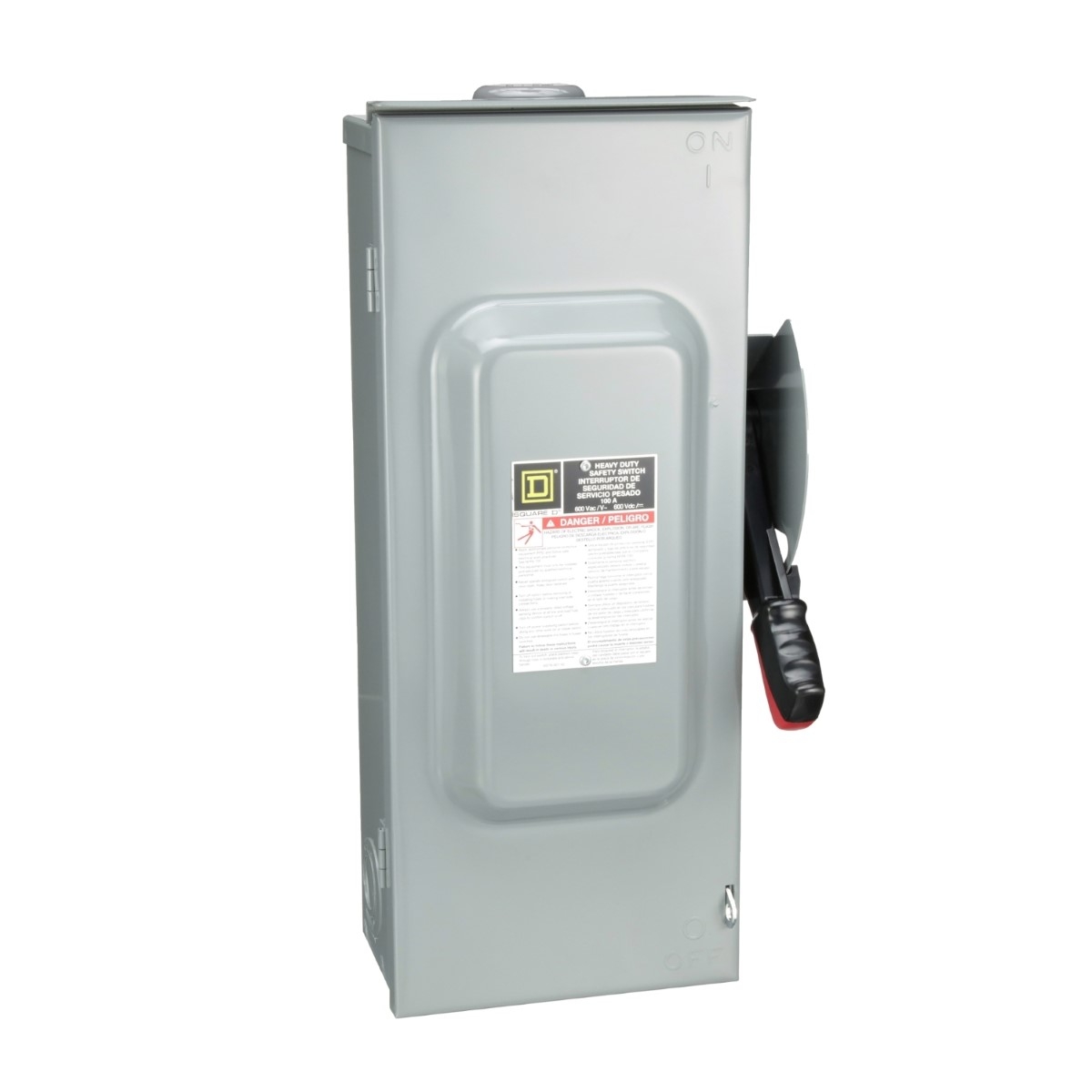 Safety switch, heavy duty, non fusible, 100A, 3 wire, 3 pole, 100hp, 600VAC/DC, NEMA 3R, bolt on hub provision