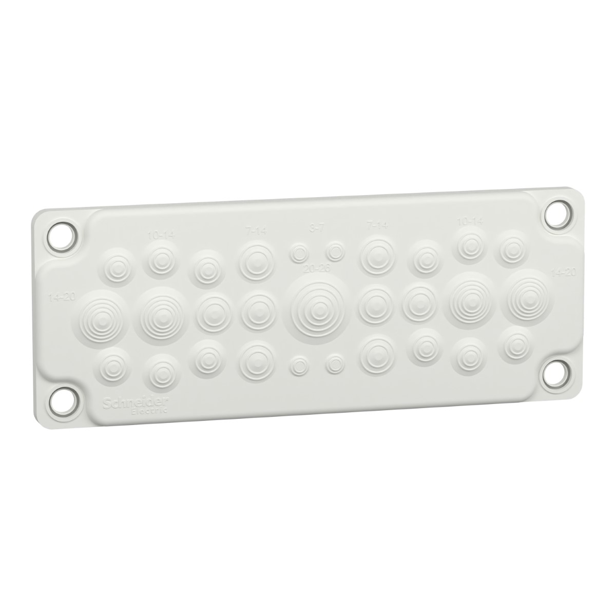 Gland plate, PrismaSeT G, membrane type, 29 entries with dia 5 to 26mm, Insulated, IP55, white, RAL 9003