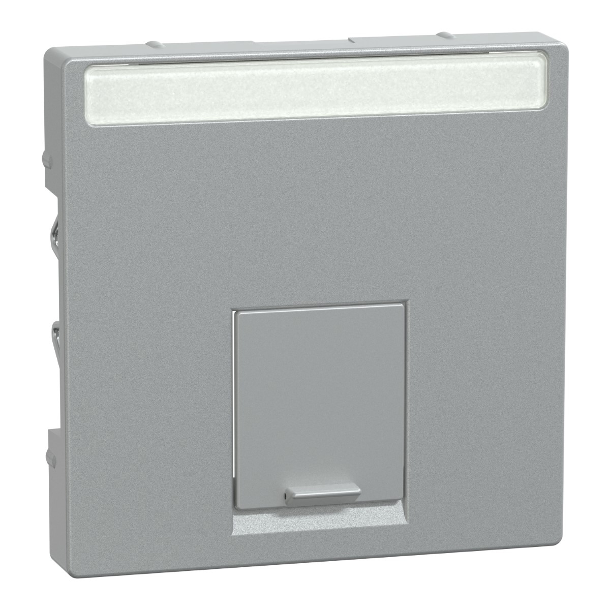 Cover plate, Merten System M, with lid & label for data socket, aluminium