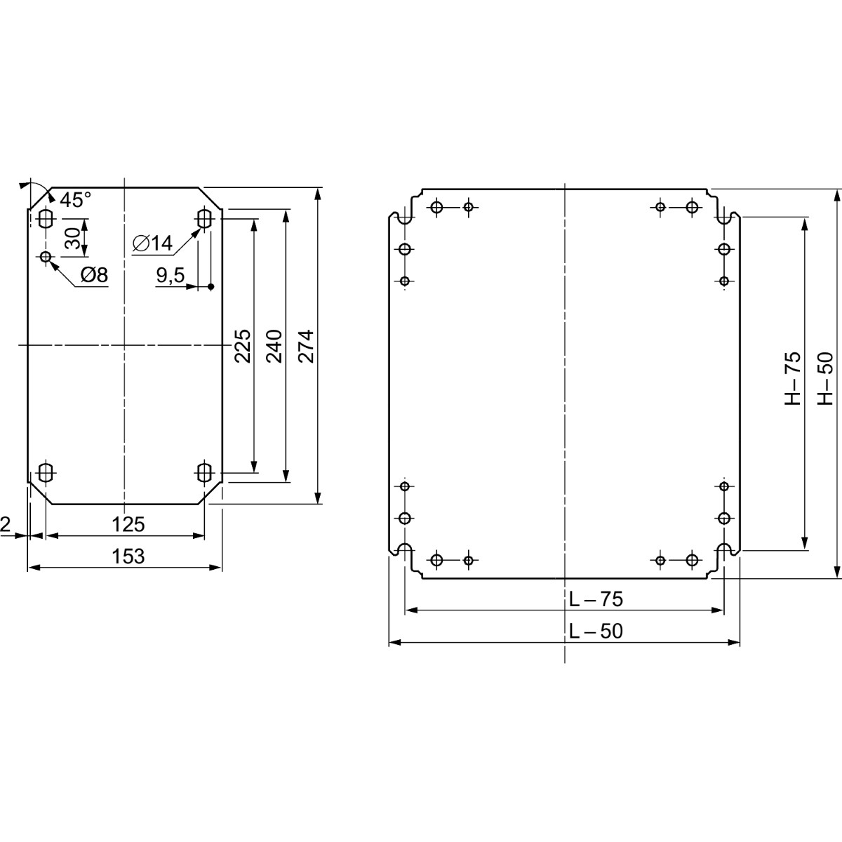 Plain mounting plate H1200xW1200mm made of galvanised sheet steel