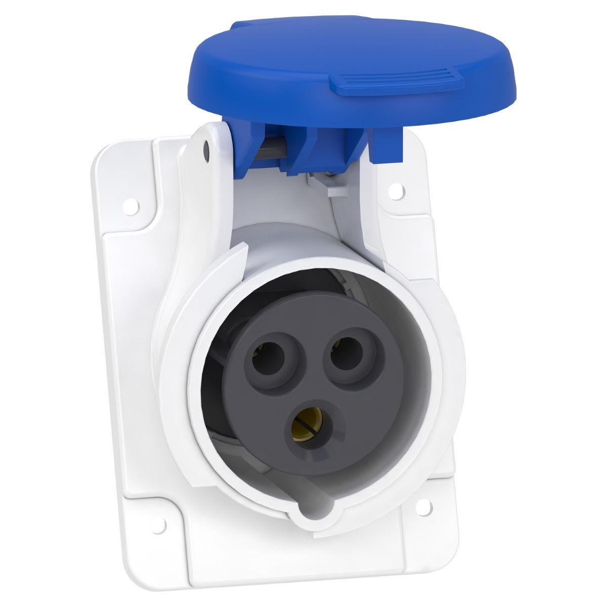 Socket, Mureva PK, panel-mounted, angled, 16A, 2P+E, 220V, IP44