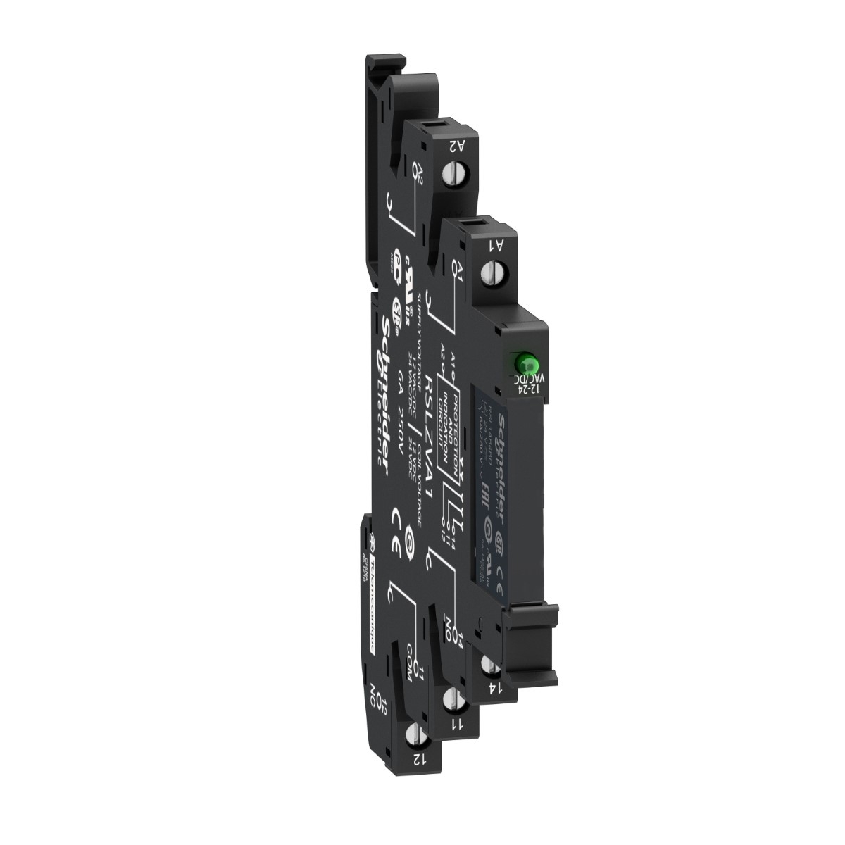 slim interface relay, Harmony Electromechanical Relays,  pre assembled, 6A, 1CO, with LED, screw connectors, 24V AC/DC