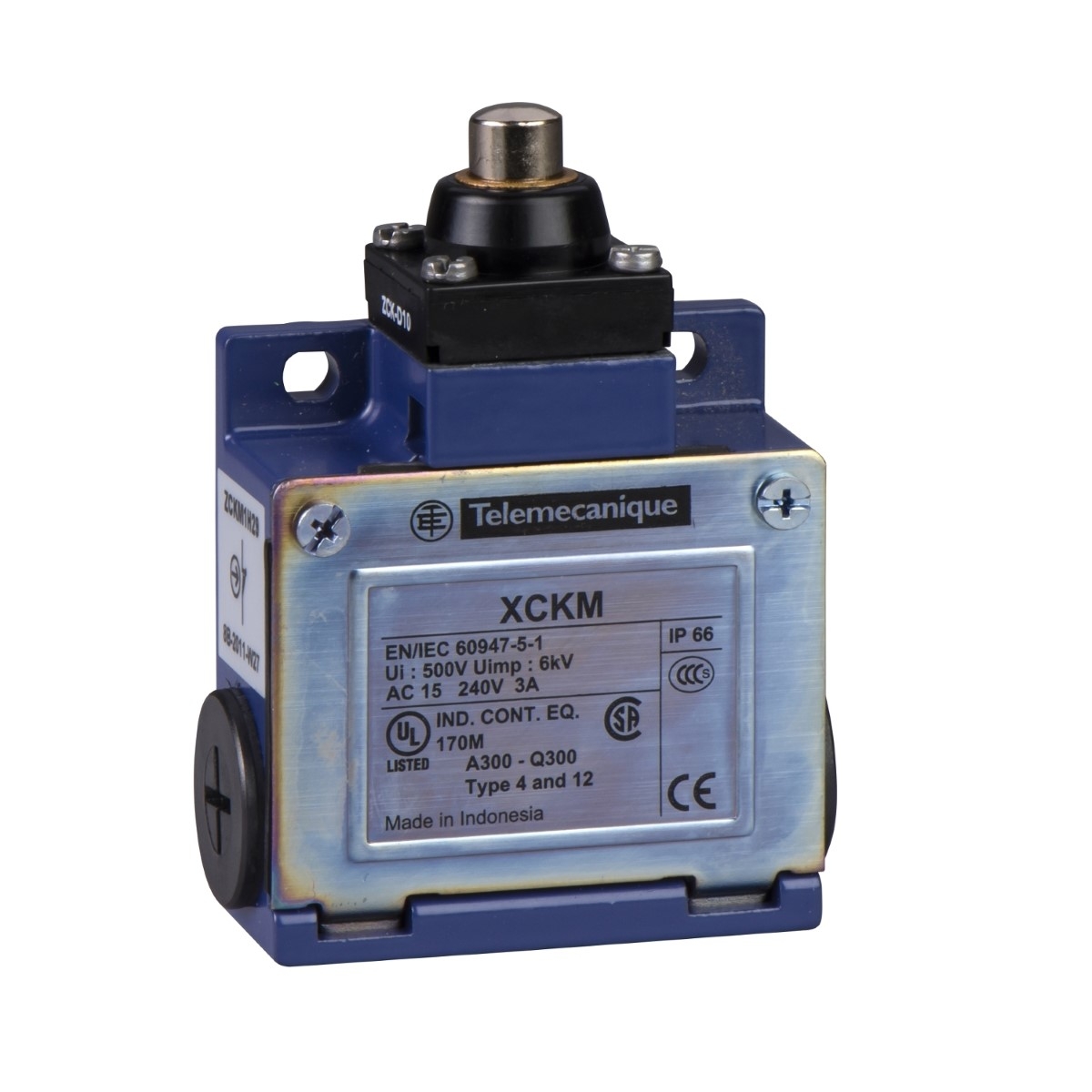 Limit switch, Limit switches XC Standard, XCKM, metal end plunger, 1NC+1 NO, snap action, M20