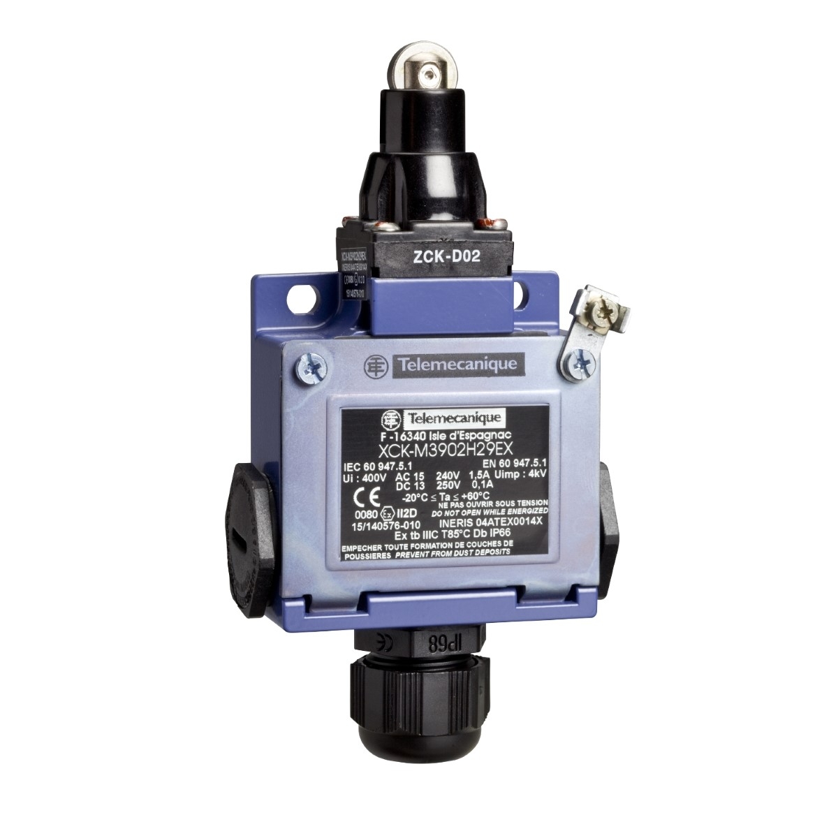 Limit switch, Limit switches XC Standard, XCKM, roller plunger, 2NC + NO, ATEX/IECEx