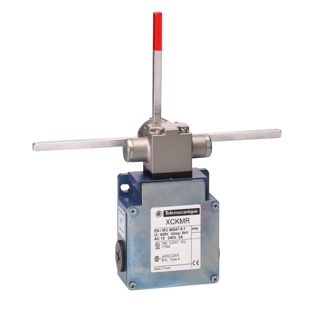 Limit switch, Limit switches XC Standard, XCKMR, reverse head stay put crossed rods, 2x(2 NC), slow, Pg13